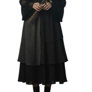 ​🖤 Whimsigoth Floral Tiered Midi Skirt - Black Floral Cottagecore